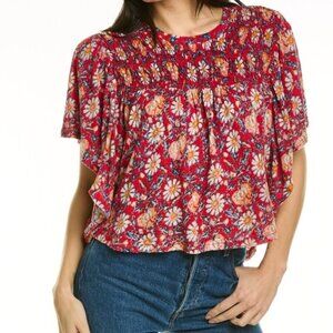 Free People Floral Printed Ruffled Up Crop Top Cotton and Linen Size Medium